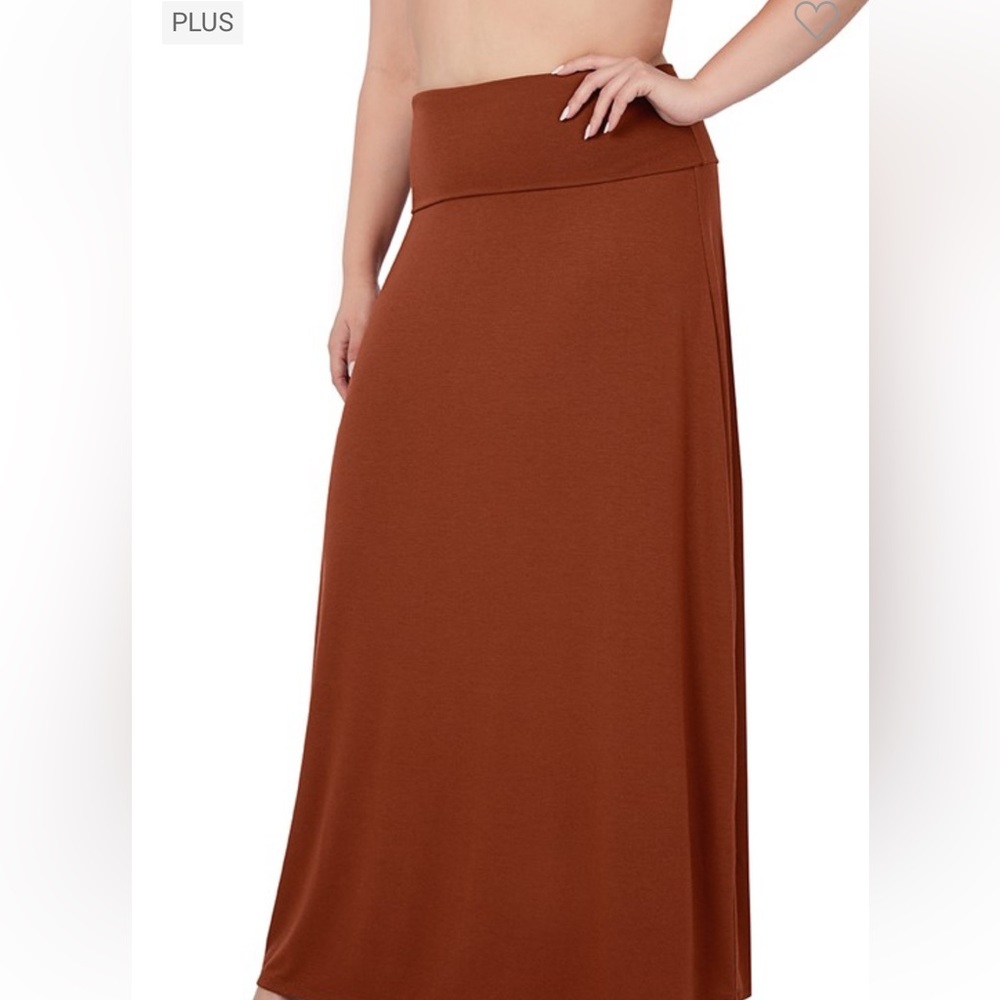 NWT! Plus Rust RELAXED FIT MAXI SKIRT WITH FOLDABLE WAISTBAND - Picture 2 of 3